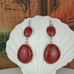 Red Stone Double Drop Dangling Earrings
